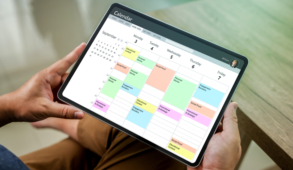 Monthly content calendar template on a desk