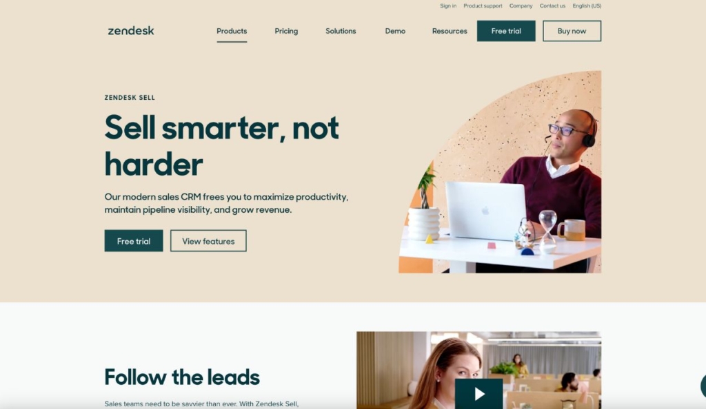 Screenshot of Zendesk Sell feature page